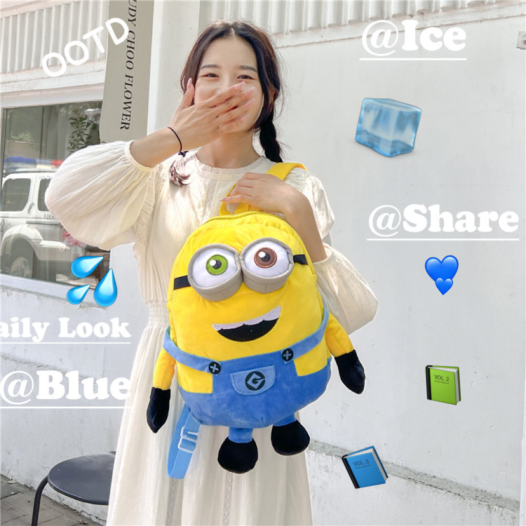 Mochila de Pelúcia Minion - Mochila Grande 3D, Bonita Mochila Escolar Amarela de Desenho Animado para Crianças, Presente