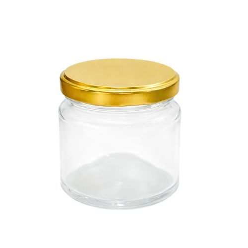 Pote de Vidro Redondo Tampa Dourada 150ml Vivian Festas