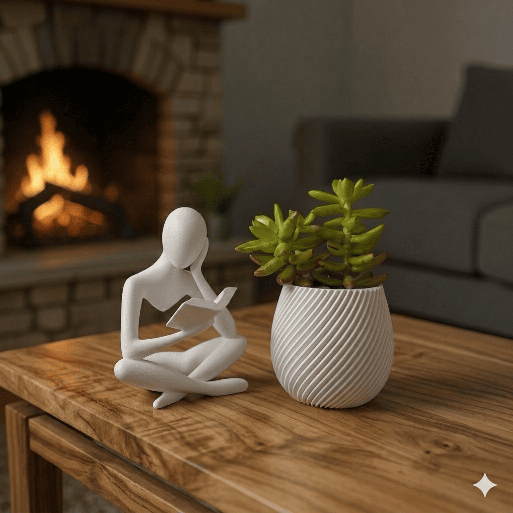 Enfeite Estátua Decorativa Leitor Livro + Vaso Para Planta Suculenta | Decoração Moderna para sua casa