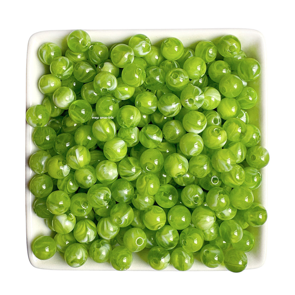 Miçanga Marmorizada Verde 8mm - 140 pçs