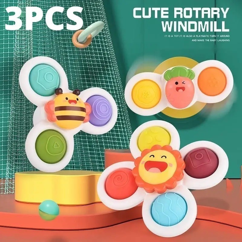 KIT3 Brinquedos giratórios educativos infantis sensoriais calmantes mordedor ventosa brinquedos