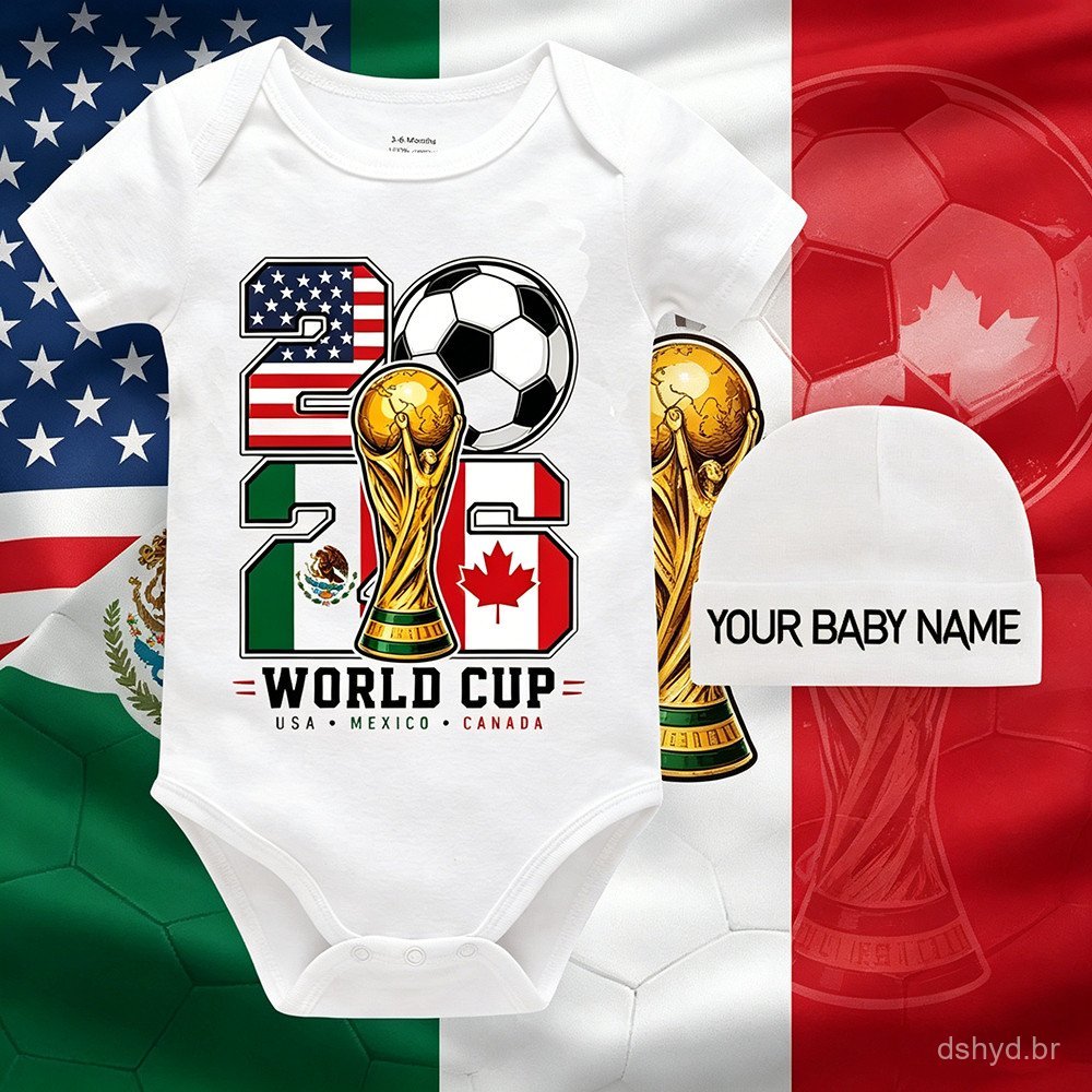 Macacão Infantil com Estampa da Copa do Mundo de Futebol 2026, Design México, América, Canadá, Macacão para Bebê F3X6