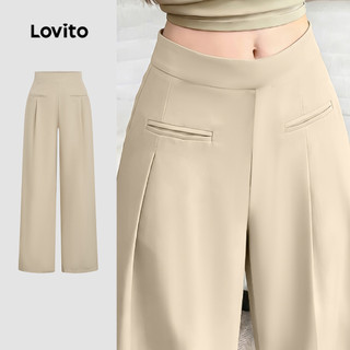 Lovito Calça Casual Bolso Falso Zíper Botão Primavera/verão Calça Cáqui Feminina LK4ED715