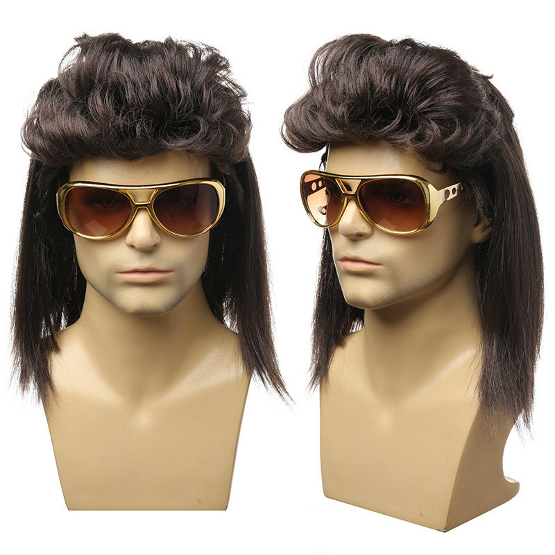 Peruca Punk cos peruca 80s Rock desempenho peruca média longa masculina