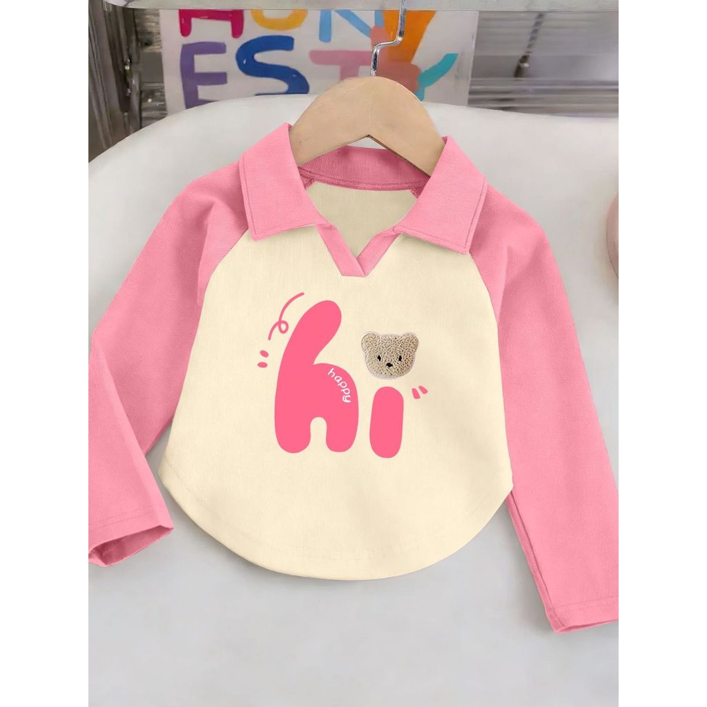 Meninas camiseta de manga comprida 2026 novo estilo primavera outono estilo crianças camisas polo médio grande roupas in