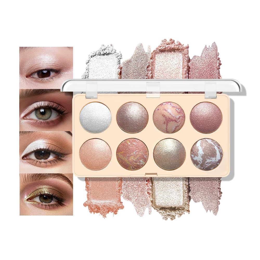 Paleta Facial Em Pó Assado De 8 Cores , Kit De Maquiagem Multifuncional Com Contorno , Blush , Iluminador E Sombra