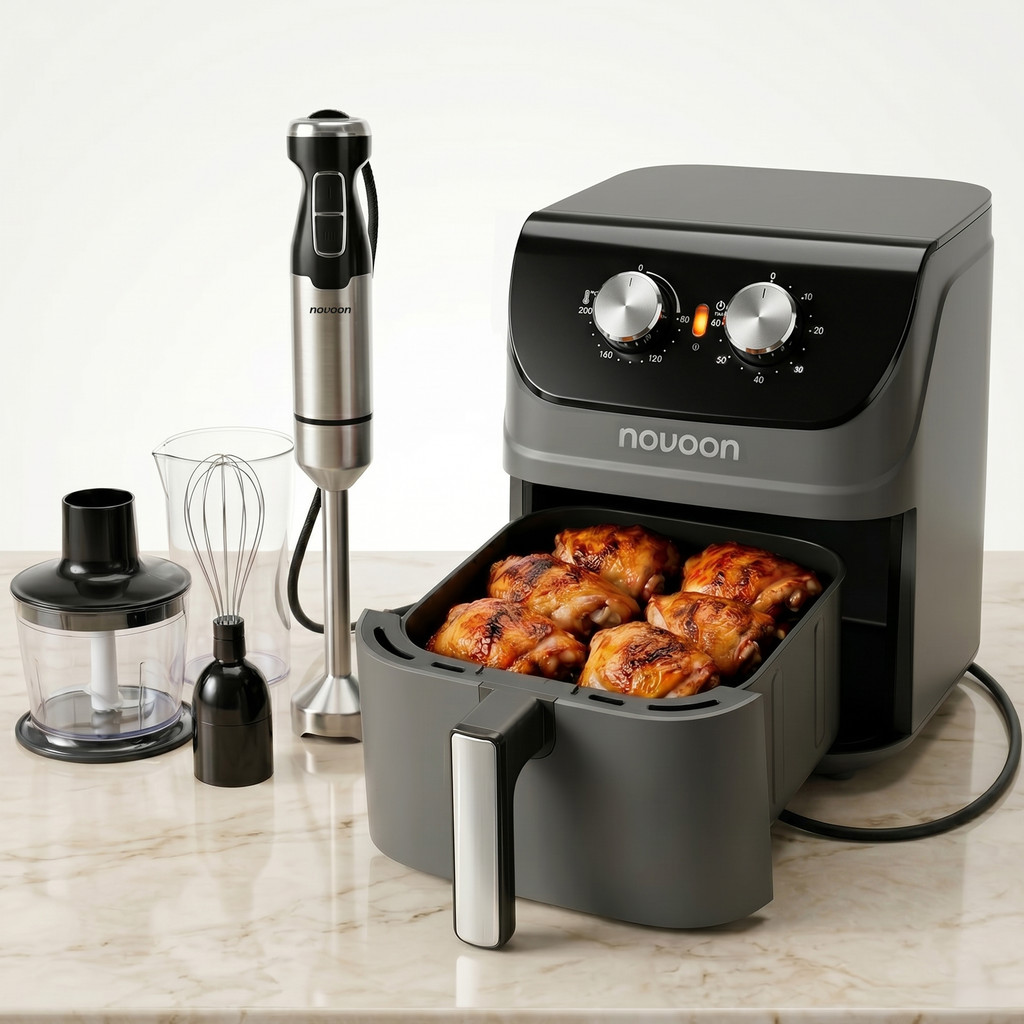KIT AIR FRYER 4,5L ANALÓGICA E MIXER INOX COMPLETO