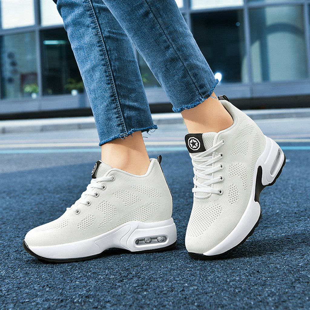Primavera outono sapatos brancos malha de sola macia aumento interno 8CM sapatos femininos sapatos esportivos sapatos de