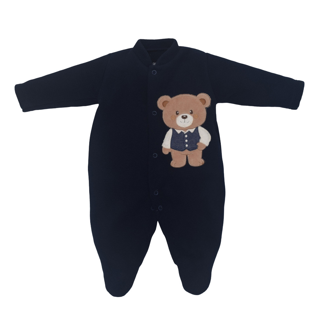 Macacão Bebê Microsoft Azul Marinho Urso de Colete Bordado Upi Uli