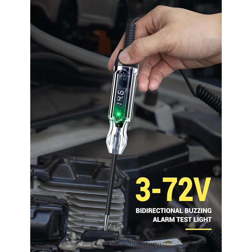 Luz De Teste Automotiva Com Campainha 3-72V Atualizada , Testador De Circuito LED Digital Resistente Voltímetro E Indica