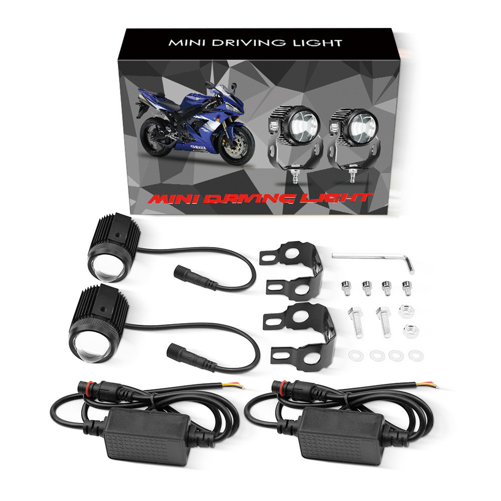 Luz led para motocicleta, luz alta próxima, estoque pronto, luz para veículo elétrico, duas cores, pequeno canhão de aço
