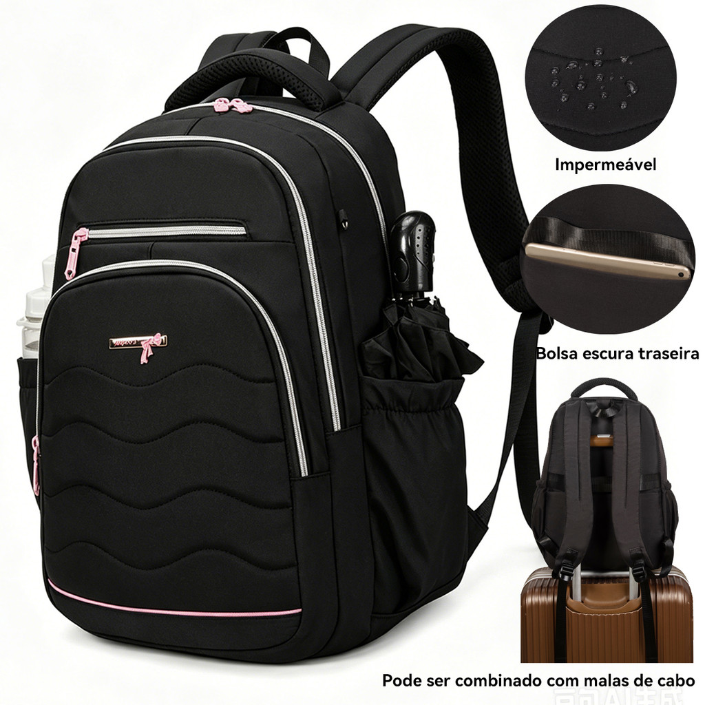 Mochila impermeável reforçada com capacidade para portátil