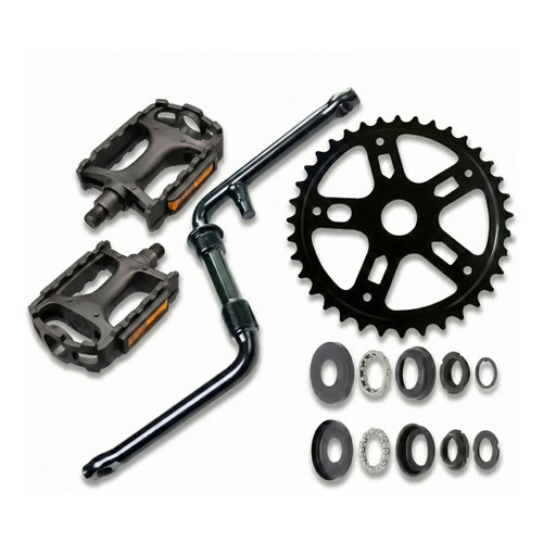 Pedivela Aro 20 Monobloco + Coroa 36 Dentes + Pedal + Movimento Central Preto Esferado Bicicleta Bike