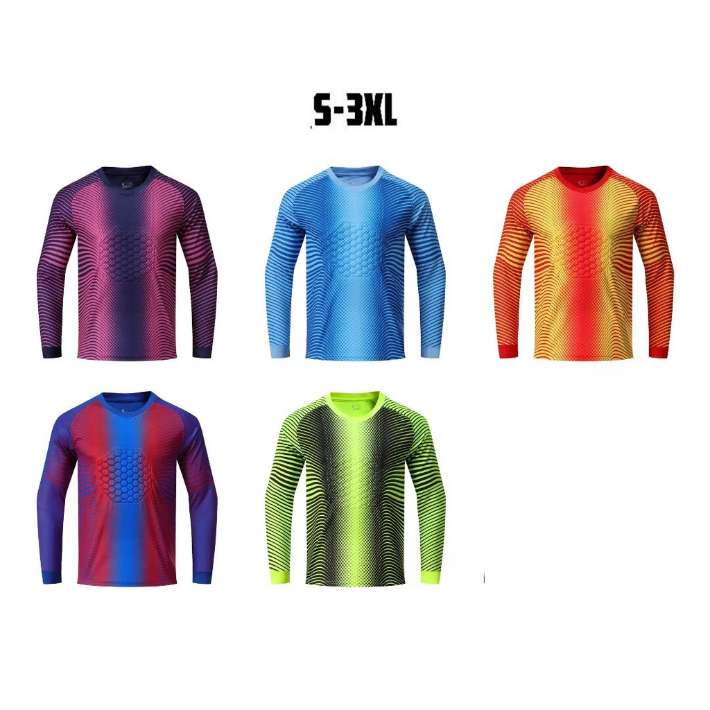 Adicionar Tamanho Em Torno Do Pescoço Listrado Manga Comprida Camisa De Goleiro De Futebol Jogo Treinamento Secagem Rápi