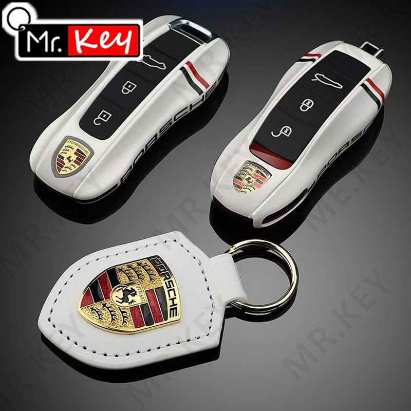 Le Mans Racing Stripes Chave Capa Para Porsche Boxster Cayman Panamera Cayenne Macan 718/911 Taycan Chaveiro 4MM7