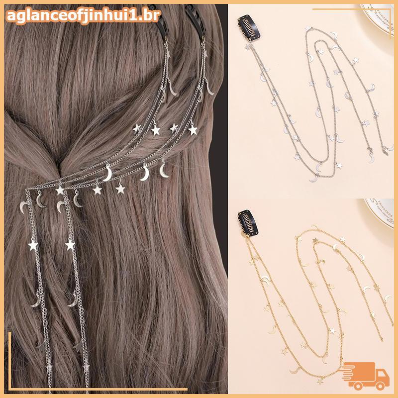 [AGBR] 2 Peças Corrente De Cabelo Trançada Estrela Da Lua Cocar Super Fada Adequado Para Mulheres E Meninas Acessórios D