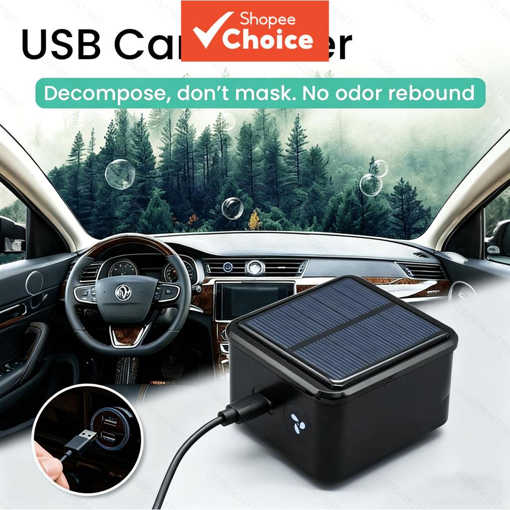 Purificador de ar solar para carro com gerador de ozônio mini, desodorizante alimentado por USB/solar, sem filtro e