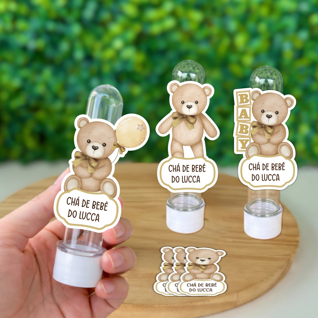 Apliques Ursinho Dourado Chá Revelação Para Tubetes Personalizado Com Nome e Idade / Lembrancinhas / Chá Fraldas
