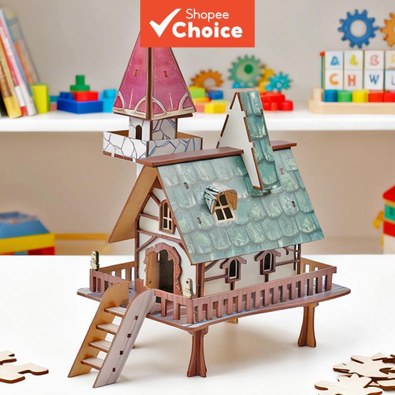 Quebra-Cabeça 3D DIY De Casa De Elfo De Madeira-Decoração Educacional De Mesa , Presente Para Crianças E Adultos (Não El