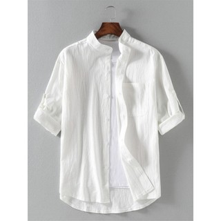 Fresco gola pulôver camiseta de manga curta algodão linho camisa masculina Casual verão solto juventude camisa de linho 