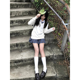 Suéter estilo JK Original feminino, estilo básico, manga comprida, em camadas, branco, pulôver, material escolar, decote