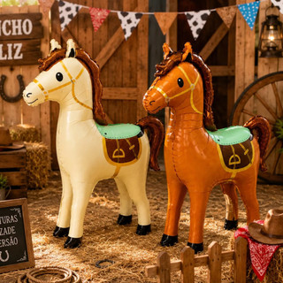 Kit 2 Balão Metalizado Cavalo Pônei Gigante 135cm Marrom E Branco Festa Junina Decoração Arraiá