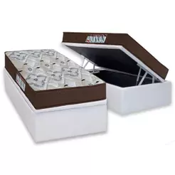 Cama Box Baú Solteiro: Colchão Anatômico Ortobom D45 / ISO 150 Mega Firme + Base CRC Courano White(88x188)