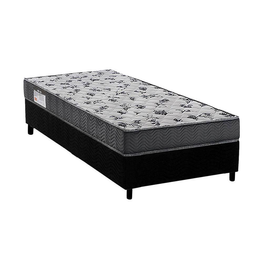 Conjunto Box Solteiro: Colchão Anatômico Ortobom D33/ Fort Tech ISO 100 + Base CRC Suede Black(88x188)