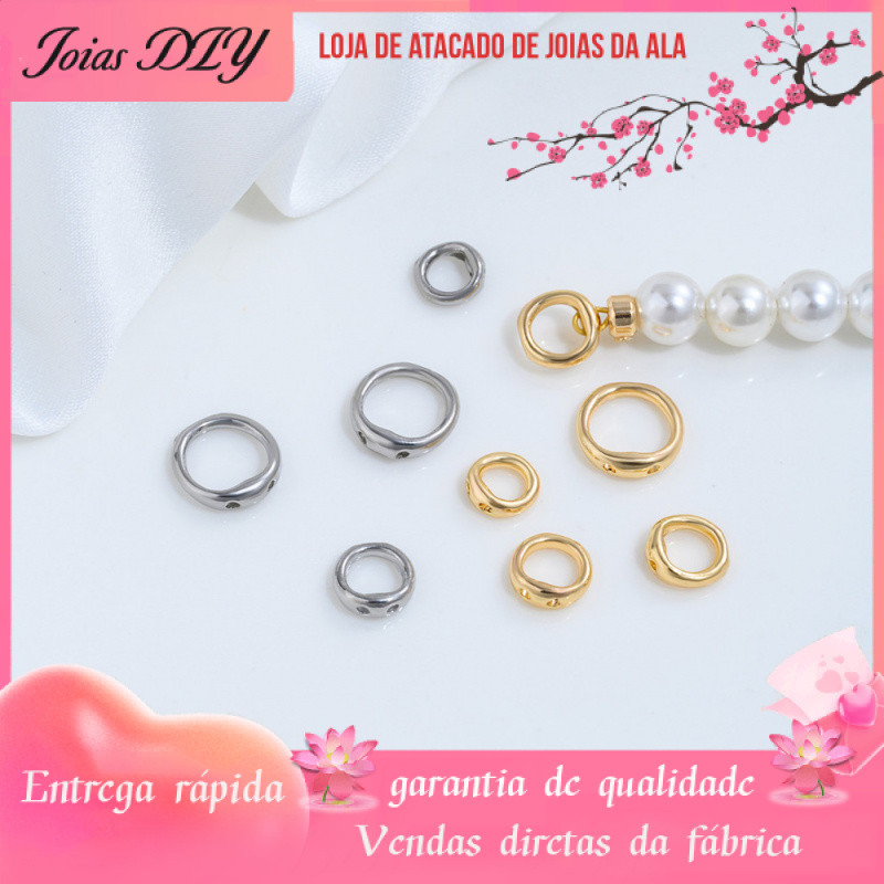Retenção de cor 14K banhado a ouro branco ouro duplo furo nariz de porco anel de conexão de bobina oculta feito à mão an