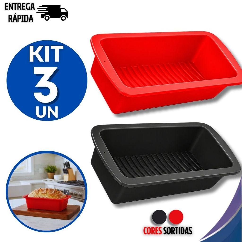 Conjunto Forma Pão Bolo Inglês Assadeira Retangular Silicone Antiaderente Utensílios de Cozinha