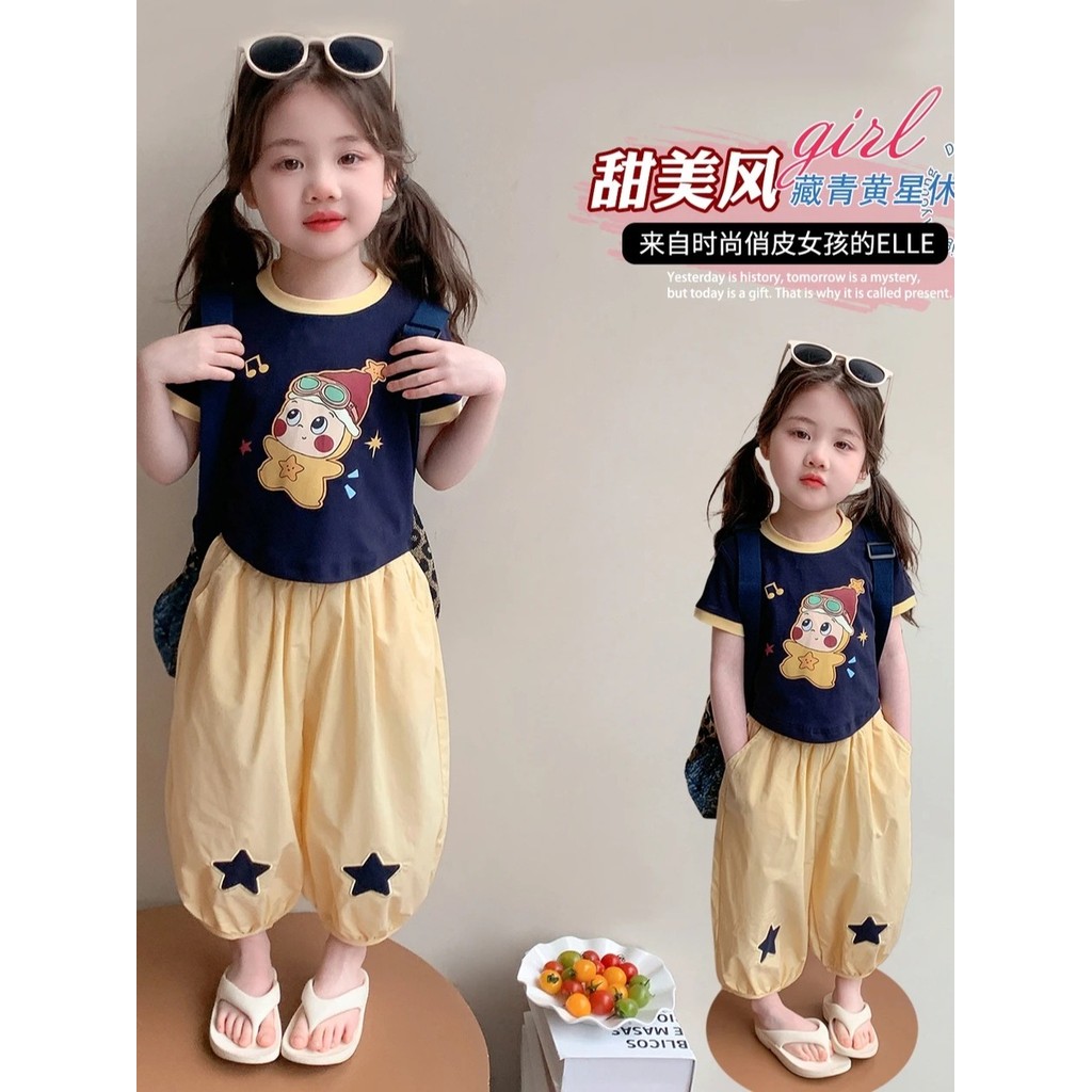 Feminino bebê verão versão coreana dos desenhos animados terno de manga curta bebê moda vestido de verão menina na moda