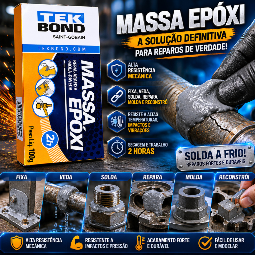 Massa Epóxi para Reparos, Cola Forte, Alta Resistência - 100g