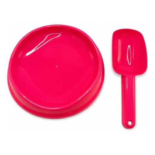 Kit Comedouro Gato Antiderrapante Com Concha Para Ração N/a Rosa-chiclete