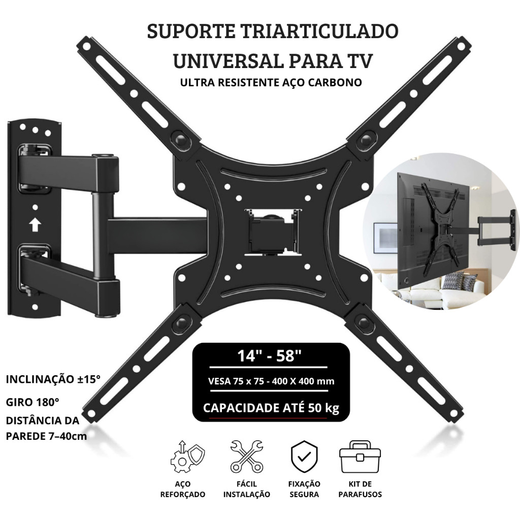 Suporte Articulado Para TV E Monitor Smart LED LCD 4K Parede Painel 14 24 32 43