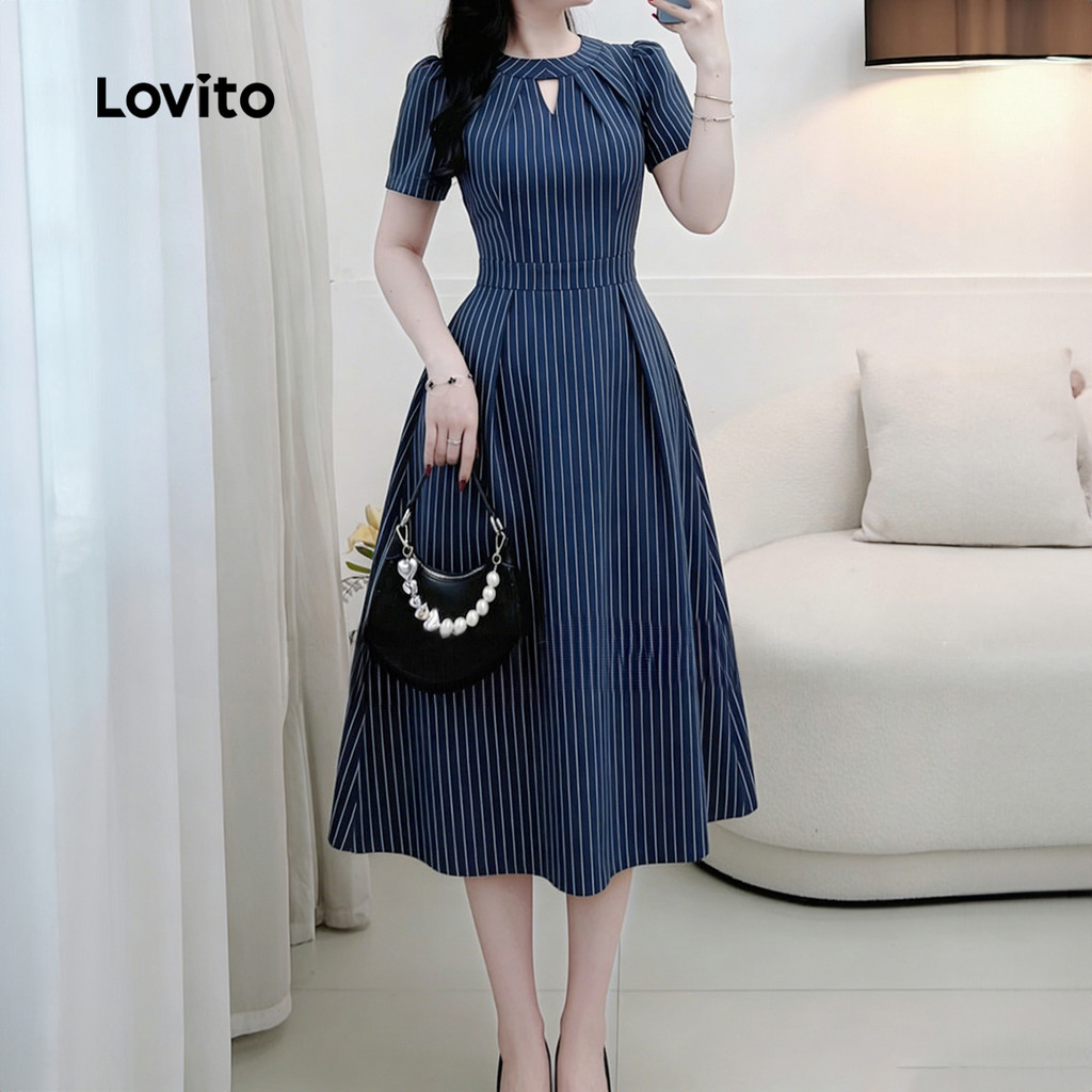 Lovito Vestido Elegante com Recorte e Zíper Vestido Azulmarinho de Primavera/verão para Mulheres LK6LD389 · foto 2