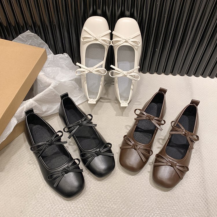 Francês único sapatos femininos bombas de dedo do pé quadrado sapatos planos femininos novo estilo sapatos 2024 primaver
