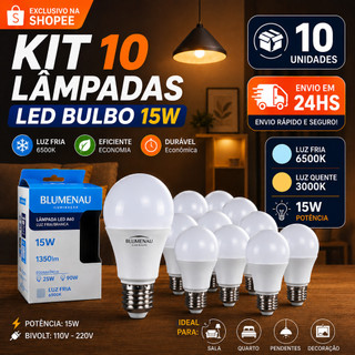 10 Lâmpadas Bivolt Led 15W Iluminação Bulbo A60 Pera Branco Frio 6500K Branco Quente 3000K Luz Amarela E27 Bolinha globo