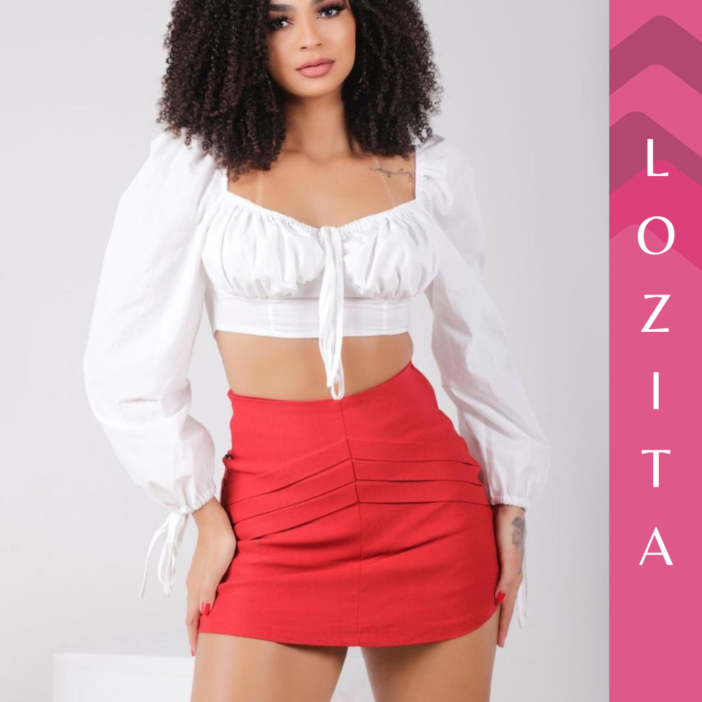 Saia Short Saia Alfaiataria Bengaline Poliamida Feminino Moda Balada Blogueira Sexy