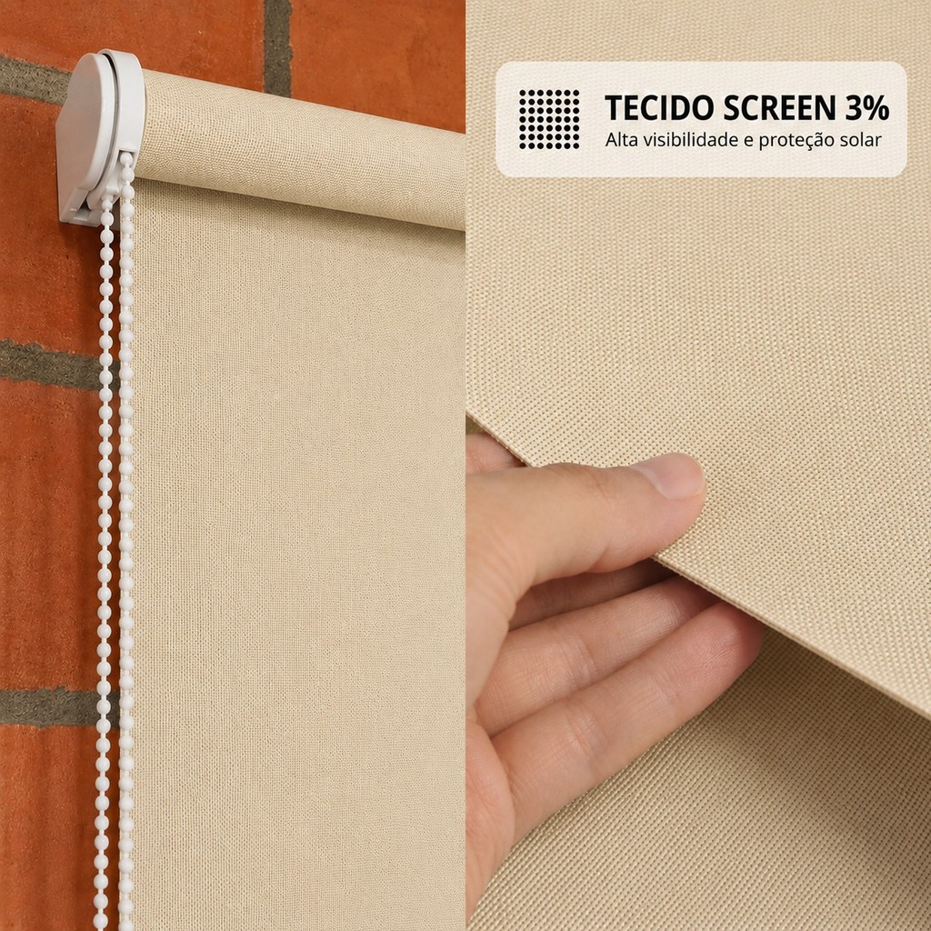 Cortina Persiana Rolo Tela Solar Screen 3% Janelas de Quarto, Sala, Cozinha Escritório