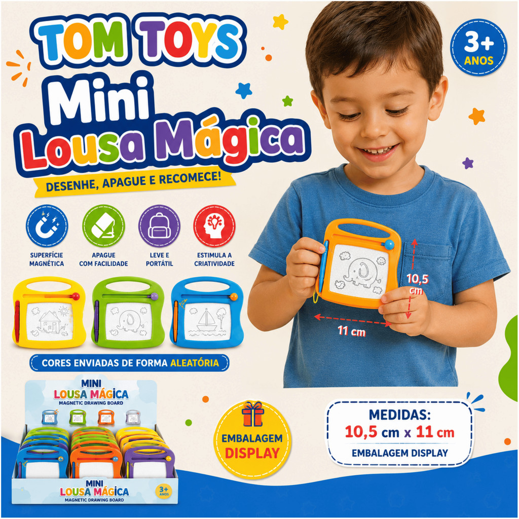 Mini Lousa Mágica Infantil Magnética + Caneta 10X11CM