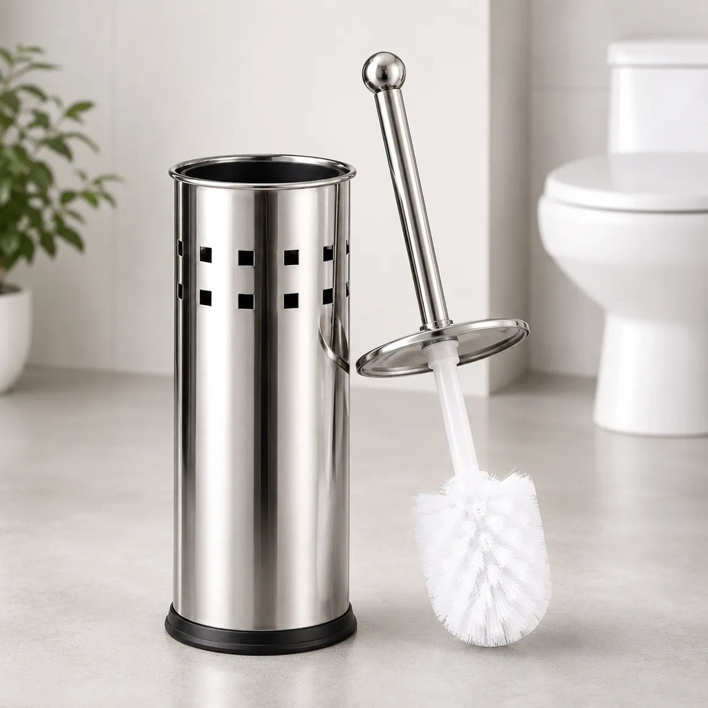 Escova Sanitária Inox Premium 26cm Com Suporte – Escova Vaso Banheiro Moderna Elegante Lavabo