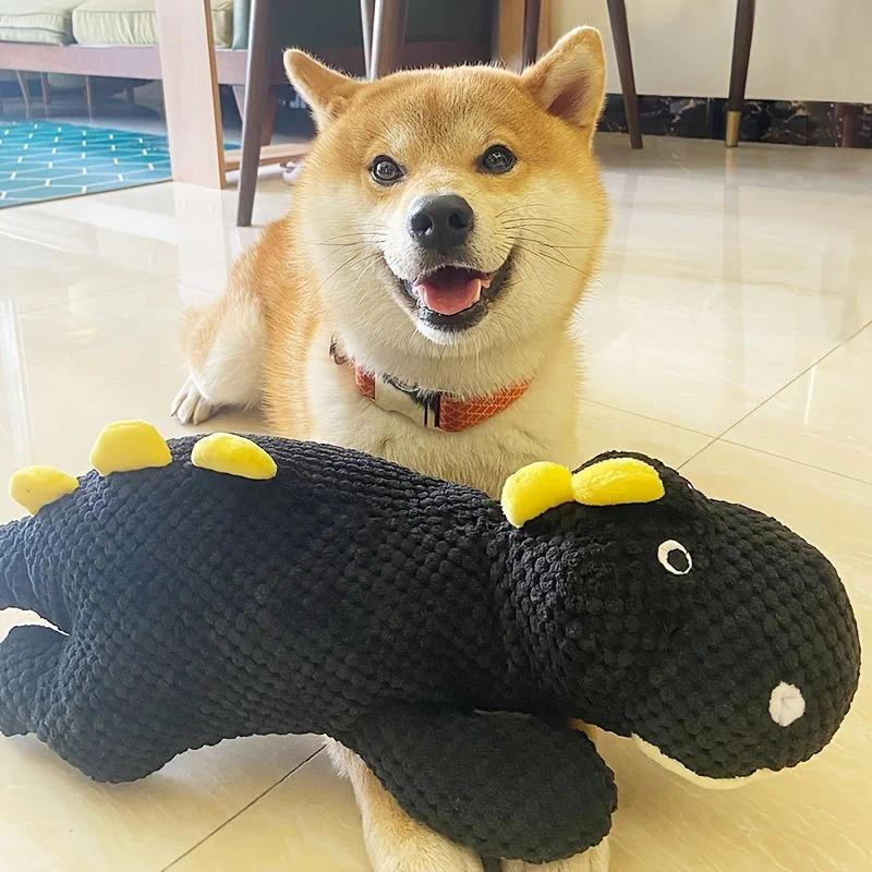 Brinquedo de Pelúcia Dragão Preto para Animais de Estimação, um Grande Dragão Gordo Deitado, um Brinquedo Interativo par