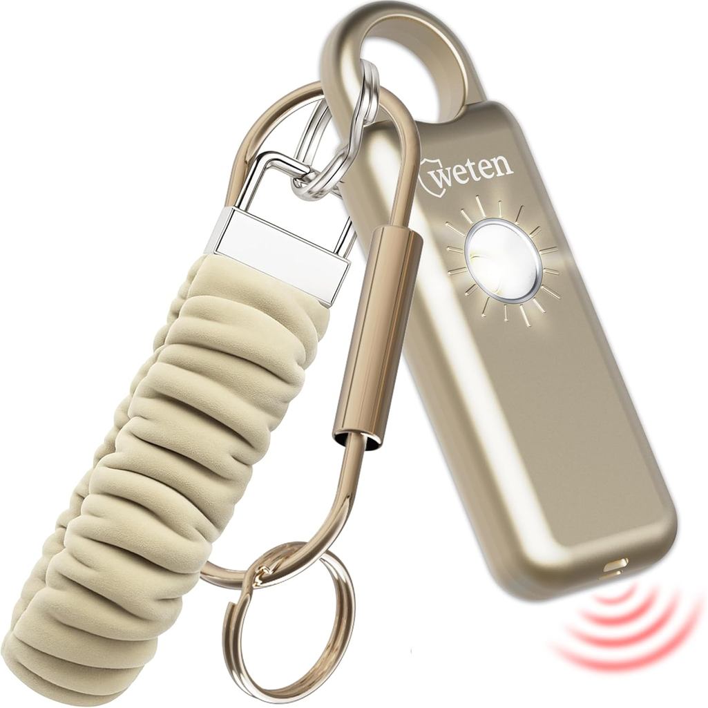 Alarme de Segurança Pessoal Weten com Chaveiro – Sirene de 130dB com Alto-falante Inferior, Luz LED, Pulseira e Clipe de