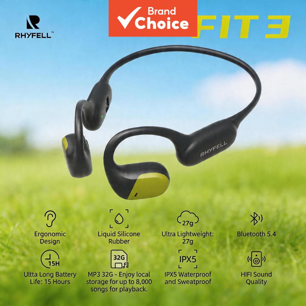 Fones de Ouvido RHYFELL FIT 3 Sem Fio Bluetooth, Fones Esportivos Bluetooth com Memória de 32GB, IPX5 à Prova D'água,