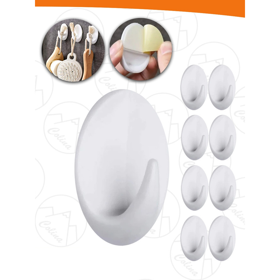 Kit 1/2/3/4/6/9/10 Ganchos Adesivo Plástico Branco Parede Toalha Cozinha Banheiro