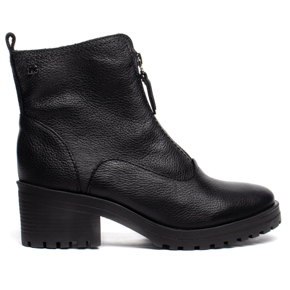 Bota Feminina Bottero Couro Burnish Fechamento Frontal Preto