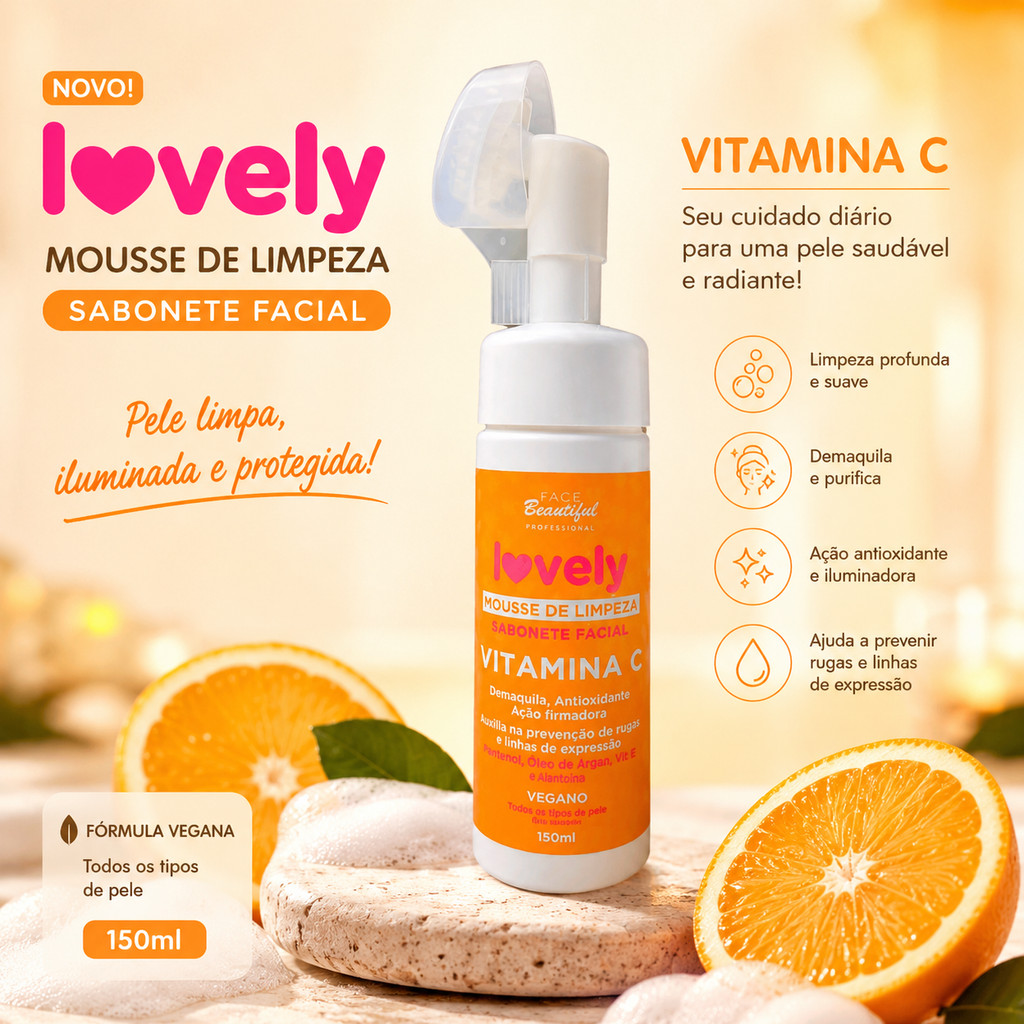Mousse de Limpeza Facial Lovely Vitamina C - FaceBeautiful