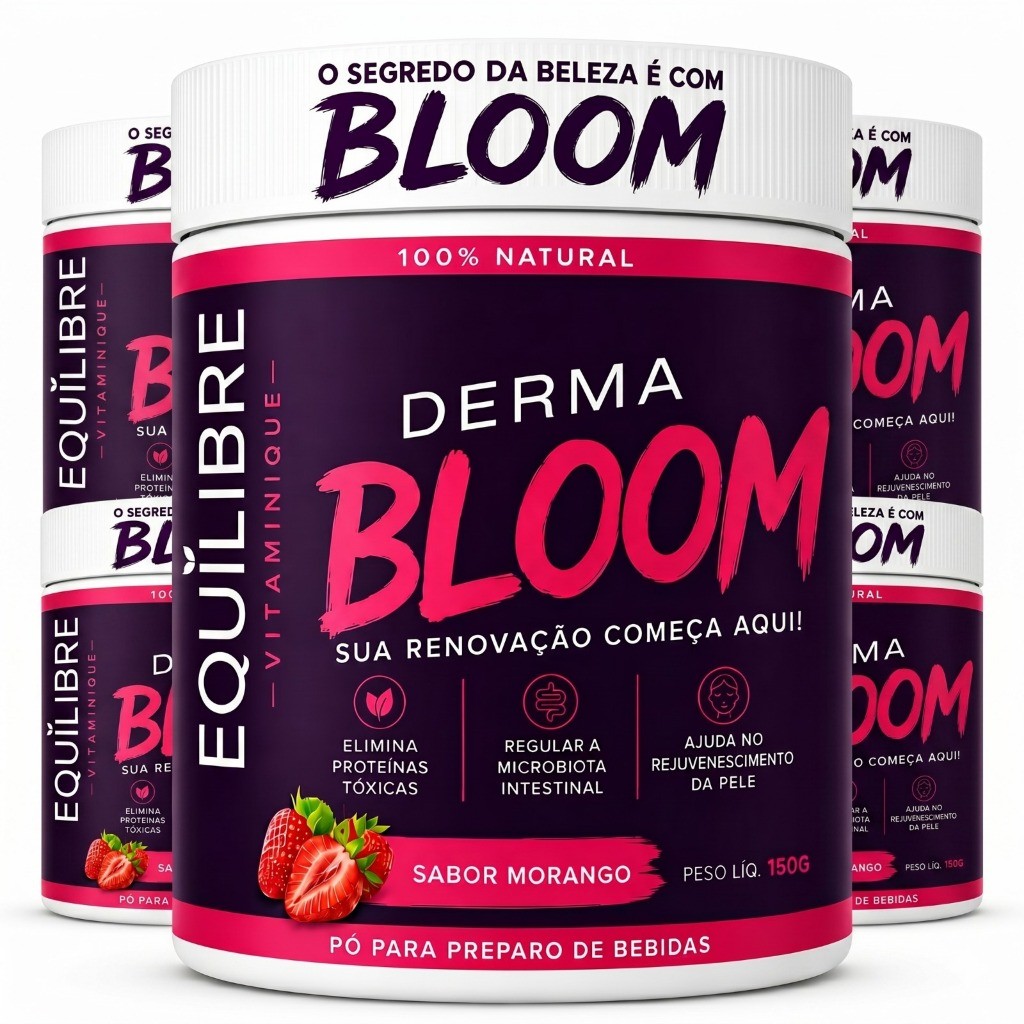 Kit 5 Suplemento Alimentar em Pó Derma Bloom - Sabor Morango 150g