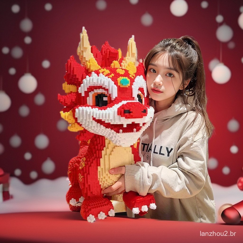 Blocos de Montar do Ano Novo Chinês - Ano do Dragão - Unicórnio de Fogo - Compatível com Lego - Quebra-Cabeça de Pequena