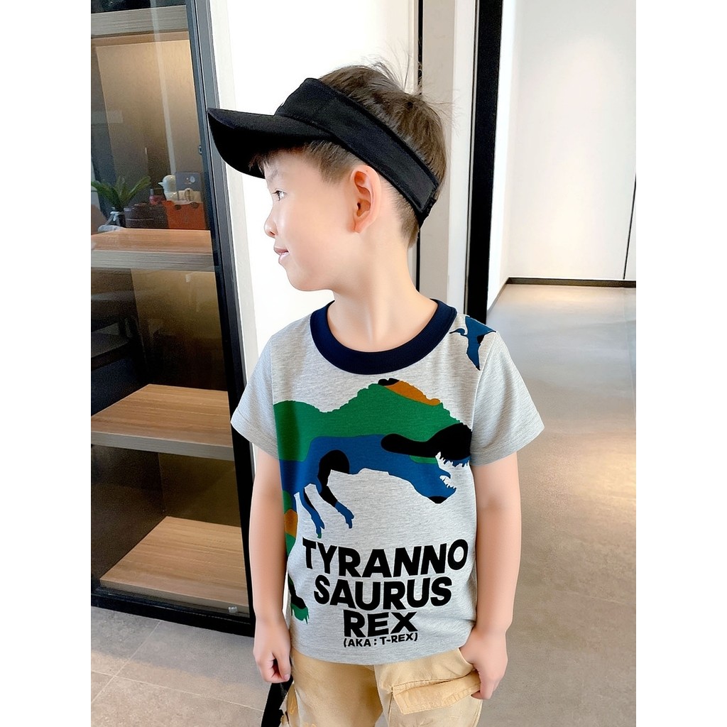 Versão coreana comércio exterior roupas infantis novo estilo verão meninos puro algodão dos desenhos animados dinossauro